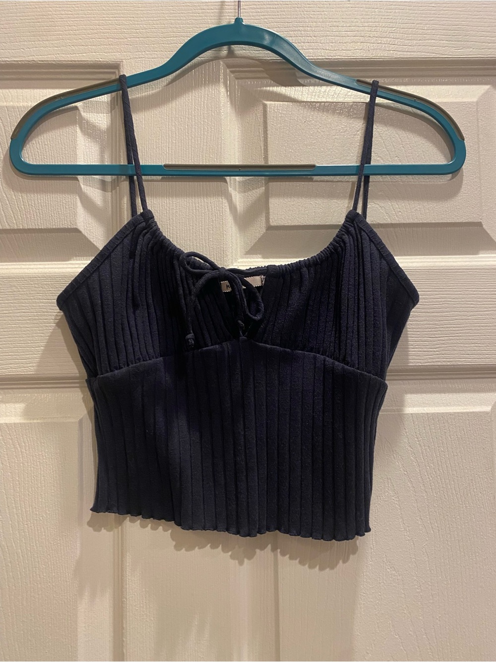 miami Ribbed Navy Tie-Front Crop Top